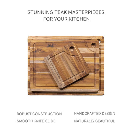Teakhaus Marine Cutting Board with Juice Groove - Medium Rectangle Cutting Board with Corner Hole - Reversible Teak Edge Grain Wood - Knife Friendly - FSC Certified