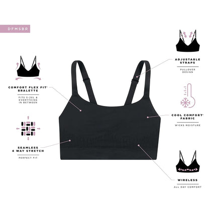 Bali Women's Modern Seamless, Pullover Wireless Bralette with Adjustable Straps, Black, 3X-Large
