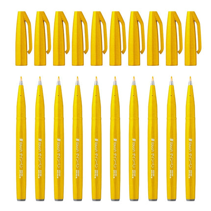 Pentel Brush Sign Pen - Yellow (Pack of 10), SES15