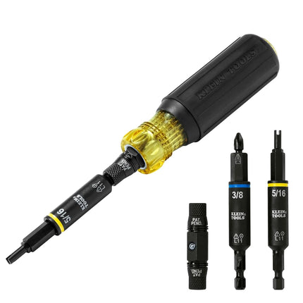 Klein Tools 32527HD KNECT 11-in-1 HVAC Multi-Bit Screwdriver/Nut Driver, Impact Rated with Phillips, Slotted, Square, and Schrader Bits