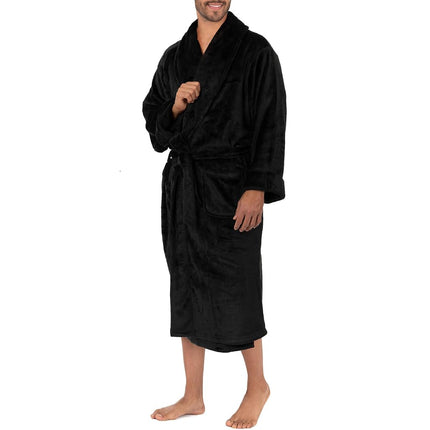 Izod Men's Comfort-Soft Fleece Robe-Twill Stripe Bathrobe, Black, One Size