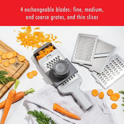 ZWILLING Z-Cut Multifunctional Grater, Mandoline, Faster Grating Technology, Zester, Rasp Grater, Slicer, Finger Guard,Grey