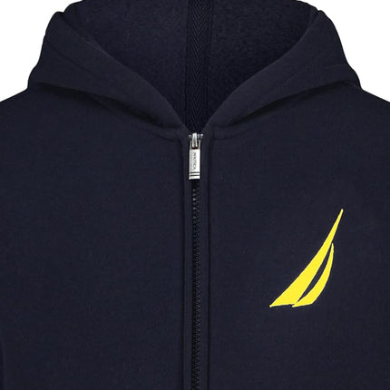 Nautica Boys' Long Sleeve Fleece Full Zip Hoodie, Comfortable, Relaxed Fit, J-Class Sport Navy, 8
