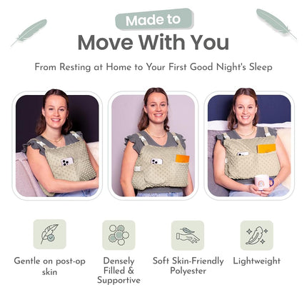 MOYOAMA Post Mastectomy Pillow –5 Pcs Protective Set - 2 Gel Packs, Seatbelt Cushion, Shower Bag- Breast Surgery Must Haves,Breast Reduction Recovery Supplies, Breast Augmentation,Post Op Essentials