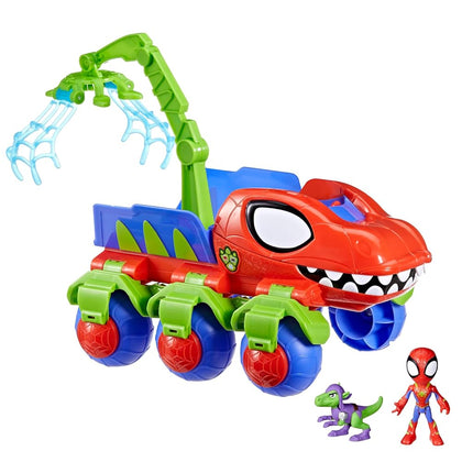 SPIDEY AND HIS AMAZING FRIENDS Marvel Dino Webs Crawler Toy Car Playset, Spider-Man & Goblin Raptor 4 Inch Action Figures, Children Aged 3+