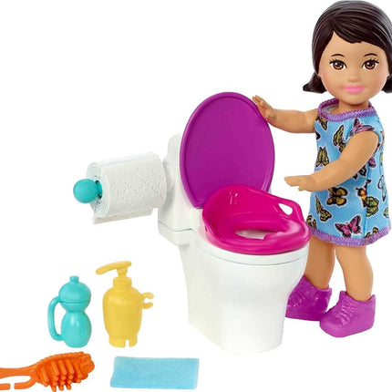 Barbie Skipper Babysitters Inc Doll & Accessories Set with Brunette Doll in Butterfly Dress, Potty & Bathroom-Themed Pieces