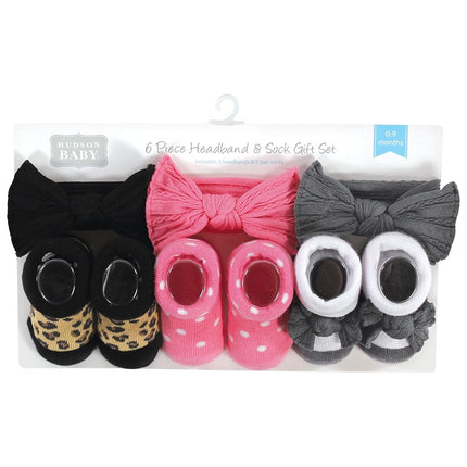 Set de regalo de diadema y calcetines para bebé Hudson, diseño de leopardo rosa salvaje negro, 2 unidades (paquete de 3)