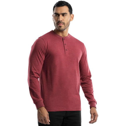 Wrangler Men's Jersey Knit Long Sleeve Henley T-Shirt, Red Heather, S