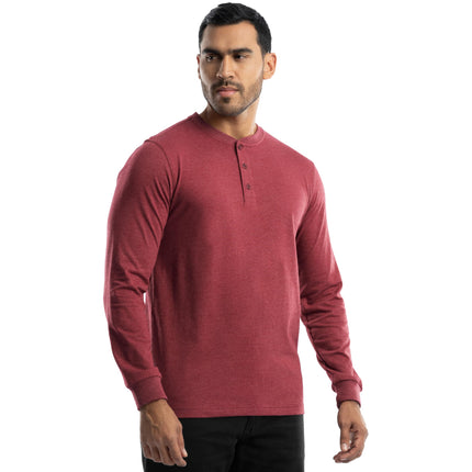 Wrangler Men's Jersey Knit Long Sleeve Henley T-Shirt, Red Heather, S