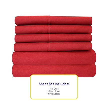 Full Size Bed Sheets - 6 Piece 1500 Supreme Collection Fine Brushed Microfiber Deep Pocket Full Sheet Set Bedding - 2 Extra Pillow Cases, Great Value, Full, Samba Red