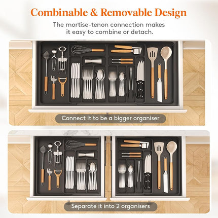 Lifewit Extra Large Cutlery Drawer Organsier, Extendable Tray, 13 Sections