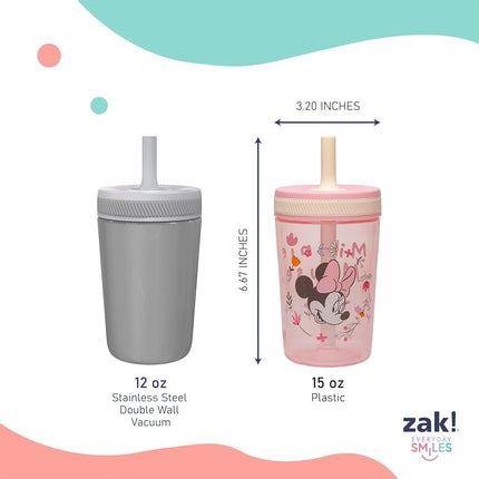 Zak Designs Disney Minnie Kelso 15oz Leak-Proof Toddler Straw Cups, 2-Pack