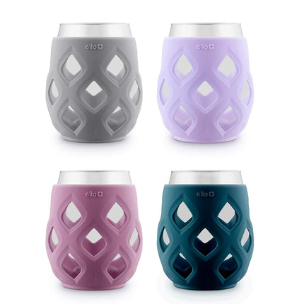 Juego de copas de vino sin tallo Ello Cru de 17 oz con fundas protectoras de silicona, paquete de 4 vasos de cóctel perfectos para patios de verano y fiestas, regalo de vacaciones para ella, él, Día de la Madre, apto para lavavajillas, Cosmos