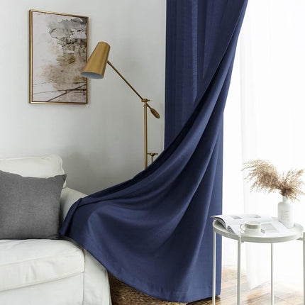 Melodieux Cortinas semitransparentes azul marino de 274 cm de largo para sala de estar, dormitorio, cortinas de gasa rústicas extra largas con aspecto de lino y ojales, 132 x 274 cm (2 paneles)