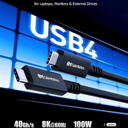 Cable Matters 40Gbps Active USB4 Cable 9.8 ft / 3m with 8K Video & 100W Charging, Compatible with Thunderbolt 4/3, USB C for VR Headset, Docking Stations, MacBook, DELL XPS, Surface Pro and More