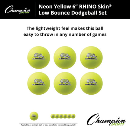 Champion Sports RXD6NYSET Rhino Skin Dodgeball, Set of 6, Neon Yellow, 6"
