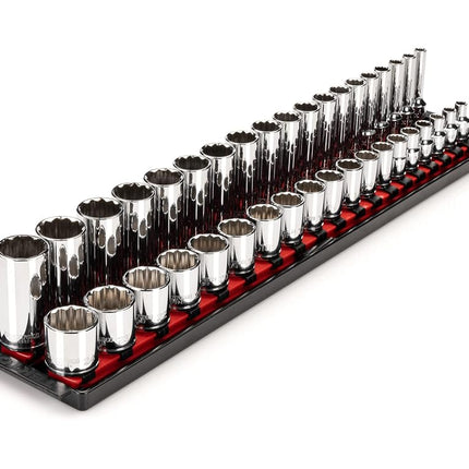 TEKTON 3/8 Inch Drive 12-Point Socket Set with Rails, 38-Piece (6-24 mm) | SHD91212