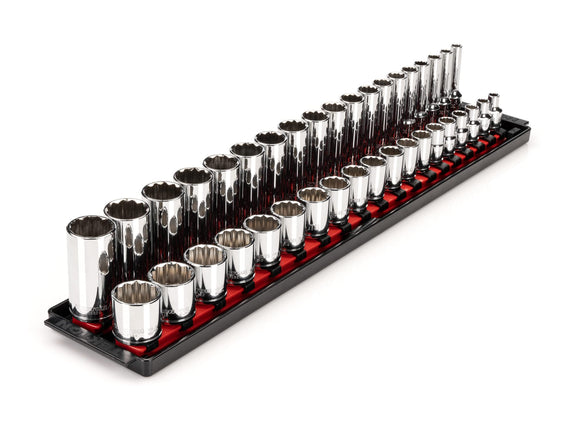 TEKTON 3/8 Inch Drive 12-Point Socket Set with Rai