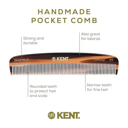 Kent Handmade Small Fine Toothed Pocket Hair Comb, 13.9 cm Length