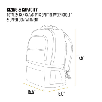 Carhartt 24 Can Insulated Backpack with Two Compartments, Fully Insulated Base, Durable and Water Resistant, for Camping, Beach, and Travel, Black