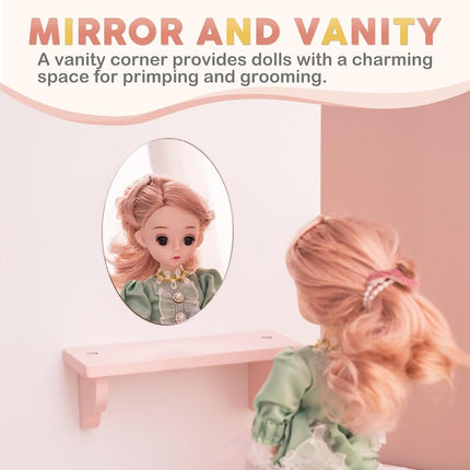 ROBUD Wooden Dolls Wardrobe for Girls with Mirror, 18-20 Inch Doll Clothes