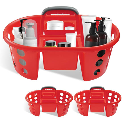 SIMPLYKLEEN Caddy de Douche Portable 2 pièces – Fabriqué aux États-Unis, Rangement en Plastique pour Dortoir, Panier Fourre-tout avec Poignée, Organiseur de Douche pour Salle de Bain, Garde-manger, Cuisine, Dortoir Universitaire, Rouge