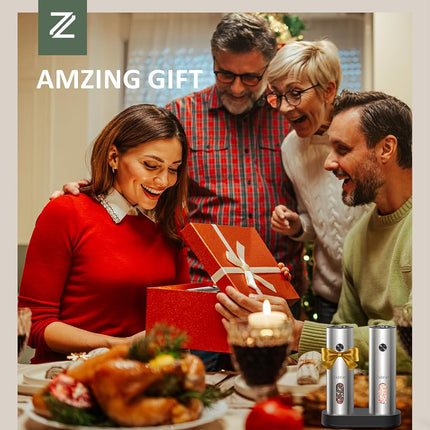 Salt and Pepper Grinder Set Electric,Rechargeable Salt and Pepper Shakers Stainless Steel with USB C Dual Charging Base,Upgraded Large Capacity,Adjustable Coarseness,LED Light,Ideal for Mom