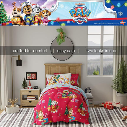 Paw Patrol Holiday & Christmas Soft Comforter and Sheet Set with Sham, 5 Piece Twin Size (Official Licensed Product) Franco