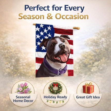 Caroline's Treasures CK6467CHF Bandera de Casa de Lona con Bandera de Estados Unidos y Perro Bull Terrier, Grande, multicolor