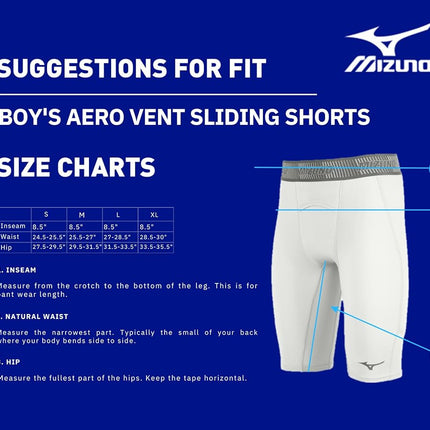 Mizuno Youth Aero Vent Padded Sliding Short, White, Small