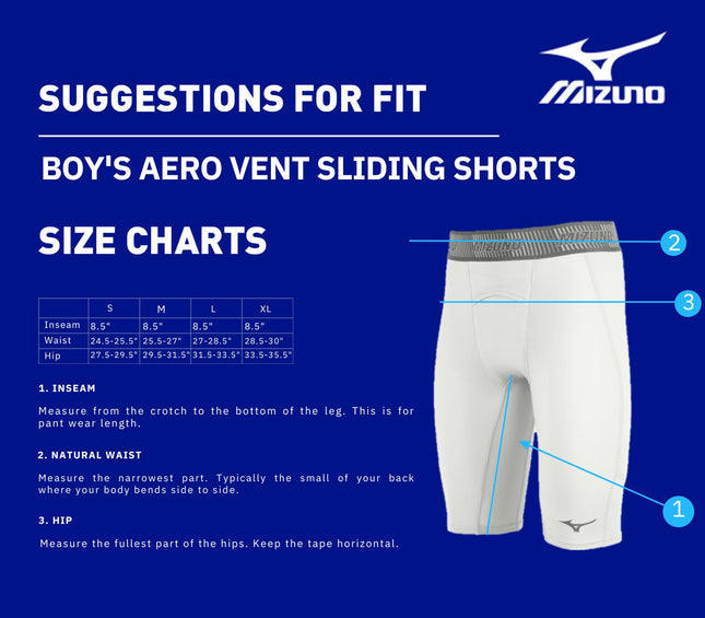 Mizuno Youth Aero Vent Padded Sliding Short, White, Large