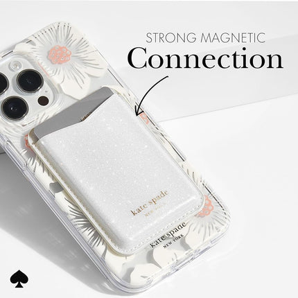 Kate Spade New York Magnetic Wallet/Card Holder - Compatible with MagSafe Phones and Cases - White Glitter