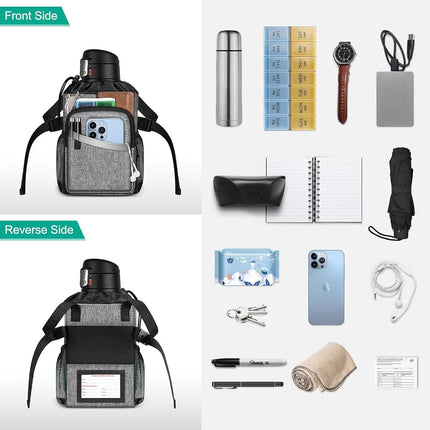 FINPAC Crutch Accessories Bag, Water-Resistant Storage Organizer Tote Bag with Drink Holder and Zipper Pouch for Crutches, Underarm Crutches Attachment - Gray