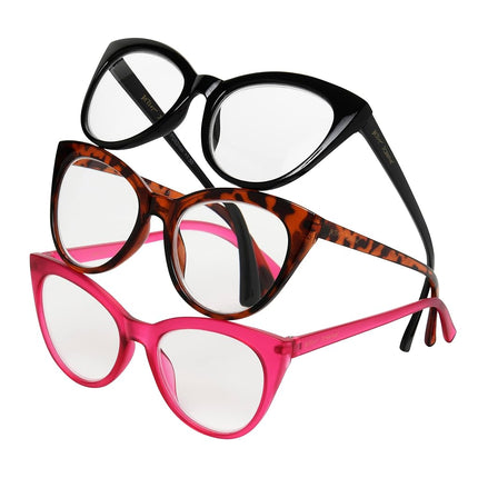 Betsey Johnson Lunettes de lecture lot de 3 à carreaux pour femme, noir, écaille de tortue, magenta, 1.5X