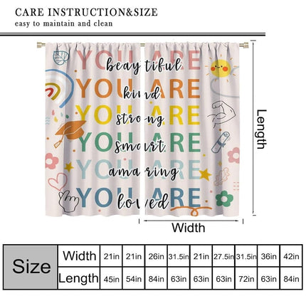 Kids Quotes Curtains, Cartoon Puzzle Rainbow Sun Flower Star Color Educational Happy Window Treatments, Thermally Insulated Drapes For Nursery Boys Girls Living Room Bedroom 41x63.5in（No Blackout）