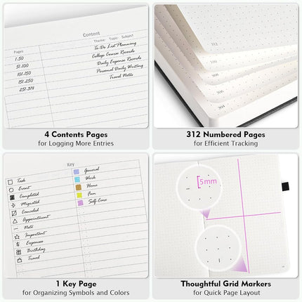 Bullet Dotted Journal, 312 Numbered Pages Dot Grid Notebook A4, 8.5" x 11"