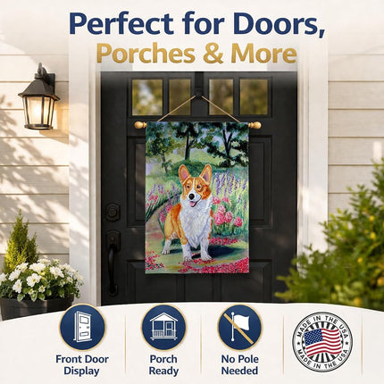 Caroline's Treasures Corgi Springtime in the Garden Flag Canvas House Size
