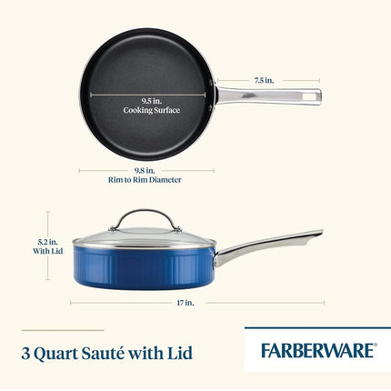 Farberware Style Sauteuse Antiadhésive avec Couvercle, Compatible Lave-Vaisselle, 2,8 Litres - Bleue