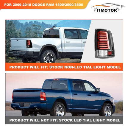 I1MOTOR Full LED Tail Lights for 2009-2018 Dodge Ram 1500 2500 3500 Taillights Car Rear Sequential DRL Turn Signal Light Automotive Brake Lamps Assembly Replacement Driver & Passenger Side