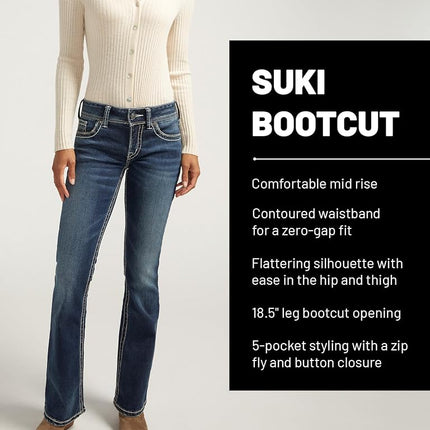 Silver Jeans Co. Jeans Suki de mujer de tiro medio corte bota, índigo, 32W x 32L