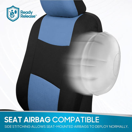 BDK PolyPro Car Seat Covers Full Set in Blue Gray on Black, Front and Rear Split Bench Seat Covers for Cars, Easy to Install Car Seats Cover Set and Accessories for Auto Trucks Van SUV - Blue Gray