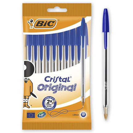 Bic Cristal Original Ballpoint Pens Medium Point 1.0mm Blue Pack Of 10