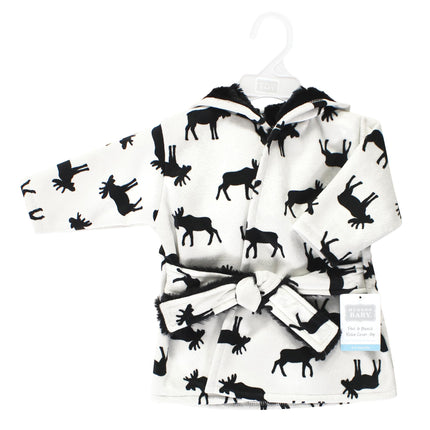 Hudson Baby Unisex Baby Mink with Faux Fur Lining Pool and Beach Robe Cover-ups, Moose, 12-18 Months
