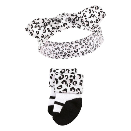 Hudson Baby baby-girls Headband and Socks Set, Bear Leopard, 0-9 Months