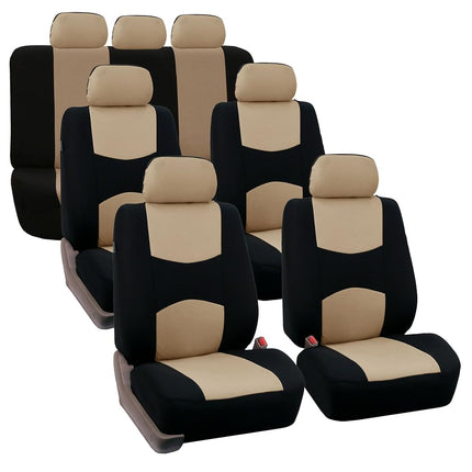 FH Group Flat Cloth Full Set Car Seat Covers Three Row 7 Seater - Universal Fit for Cars, Trucks & SUVs Gray