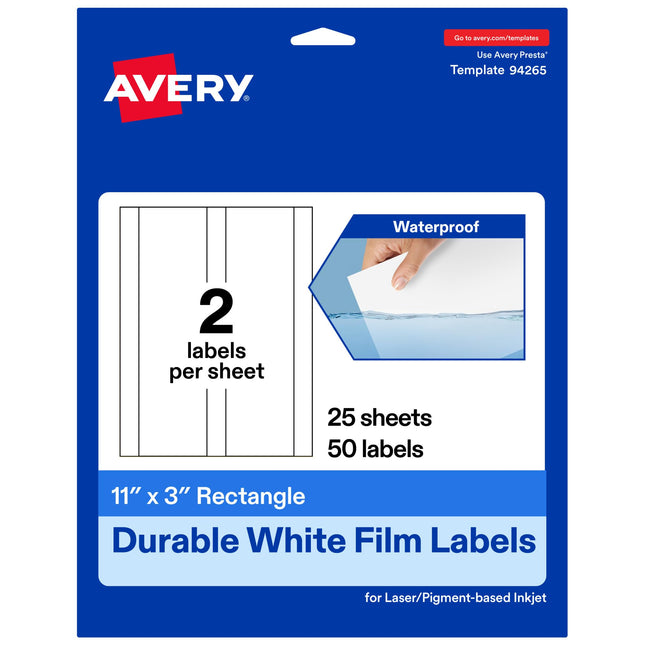 Avery Durable Waterproof Rectangle Labels, 11" x 3