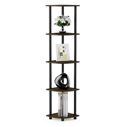 Furinno TURN-N-TUBE Corner Shelf Set of 2, 5-Tier Corner Bookshelf, Open Storage Shelves, for Organization and Storage, Living Room, Home Office, Garage, Columbia Walnut