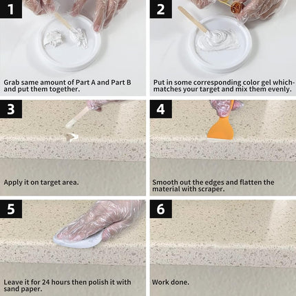 Globalcom Tile and Granite/Marble Repair Kit, Porcelain Stone and Quartz Countertops Repair Kit for Chips Dents Cracks Holes Scratch, Fix Chipped Edges Corners, Reattaches Missing Pieces