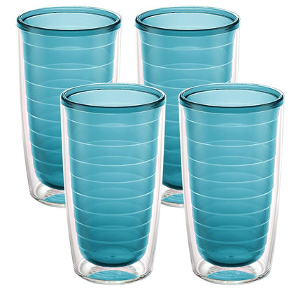 Gobelet de voyage Tervis transparent et coloré, fabriqué aux États-Unis, à double paroi isotherme, garde les boissons froides et chaudes, 47 cl – Lot de 4, Bleu Nuit