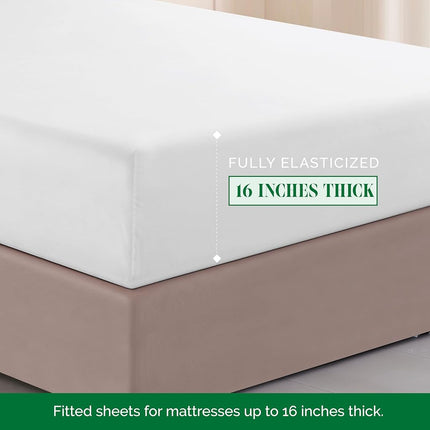 Elegant Comfort Luxurious 1500 Premium Hotel Quality Microfiber Three Line Embroidered Softest 4-Piece Bed Sheet Set, Wrinkle and Fade Resistant, Full, White